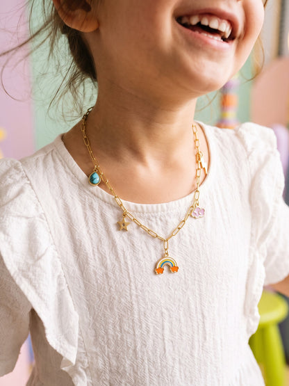 Cloudy Rainbow Star Lightning bolt Dream Blue Charms 18K Gold Plated Kid's Chain Pendant Necklace