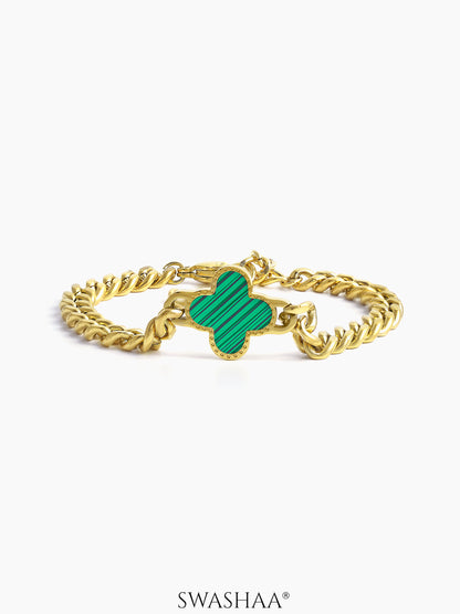 Clover Charm 18K Gold Green Men's Chain Bracelet