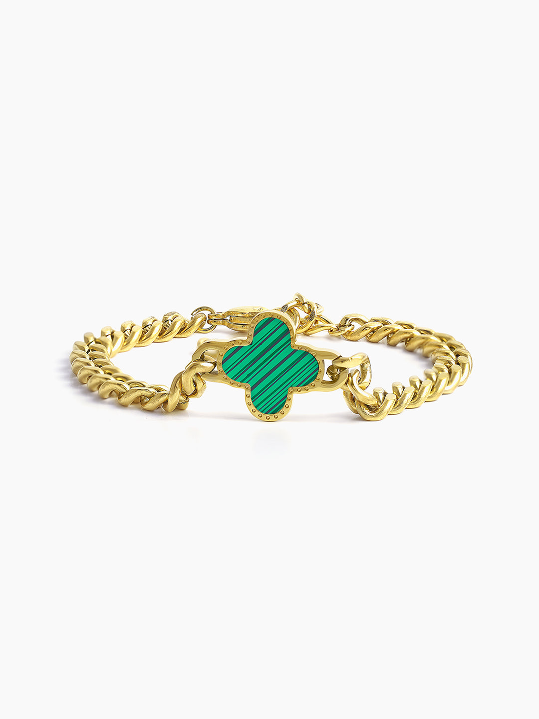 Clover Charm 18K Gold Green Men's Chain Bracelet