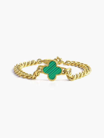 Clover Charm 18K Gold Green Men's Chain Bracelet