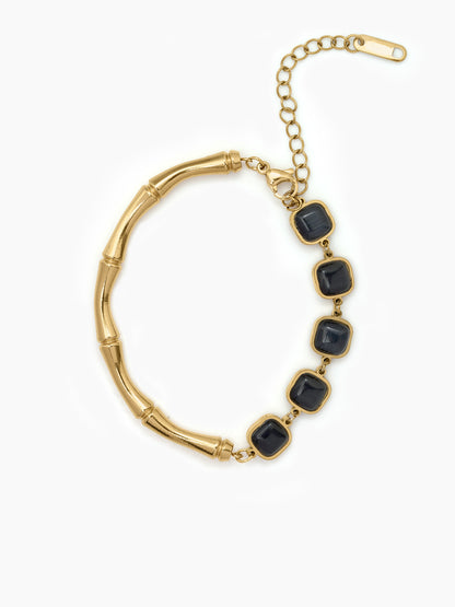 Clovia Black Stone 18K Gold Plated Women's Bracelet