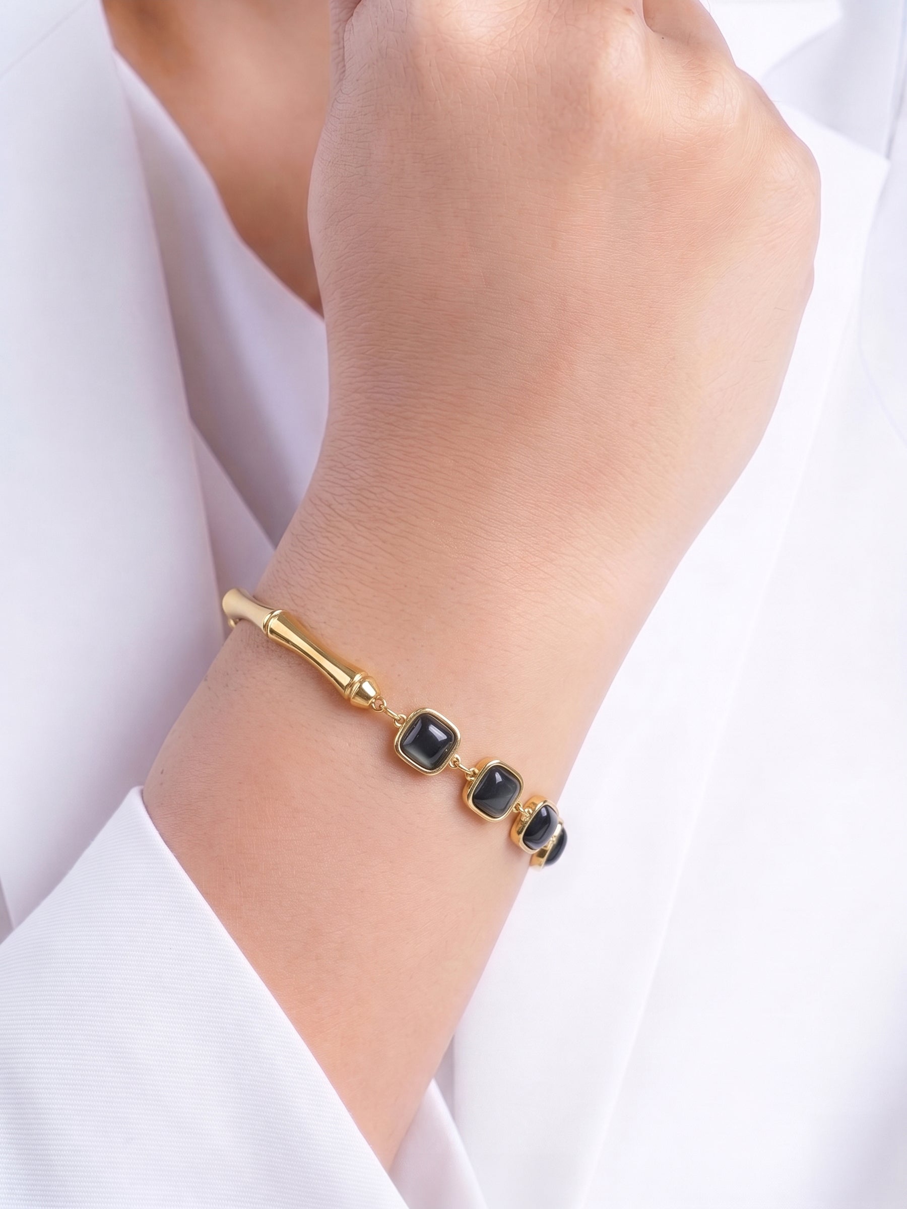 Clovia Black Stone 18K Gold Plated Women's Bracelet