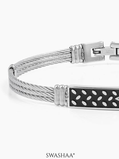 Conan Dotted Black Plate Wired Silver Men's Bracelet