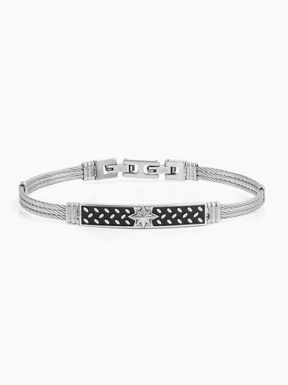 Conan Dotted Black Plate Wired Silver Men's Bracelet