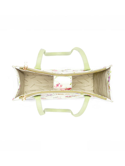 Ashno Floral White Leather Tote Bag - Swashaa