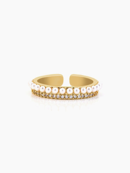 Daarsha White Tiny Sparkling Pearls 14K Gold Plated Ring