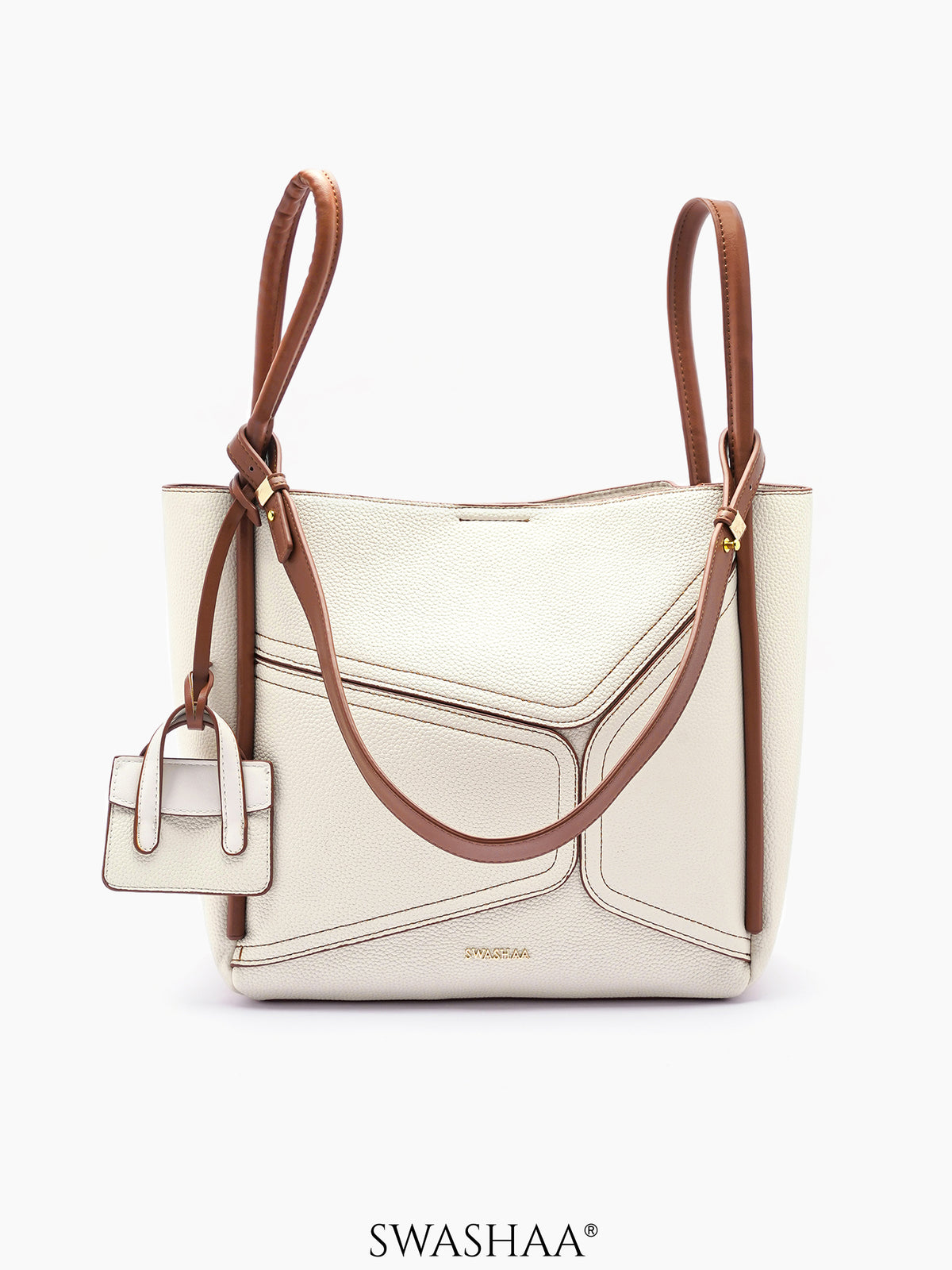 Mic Cream Leather Tote Bag