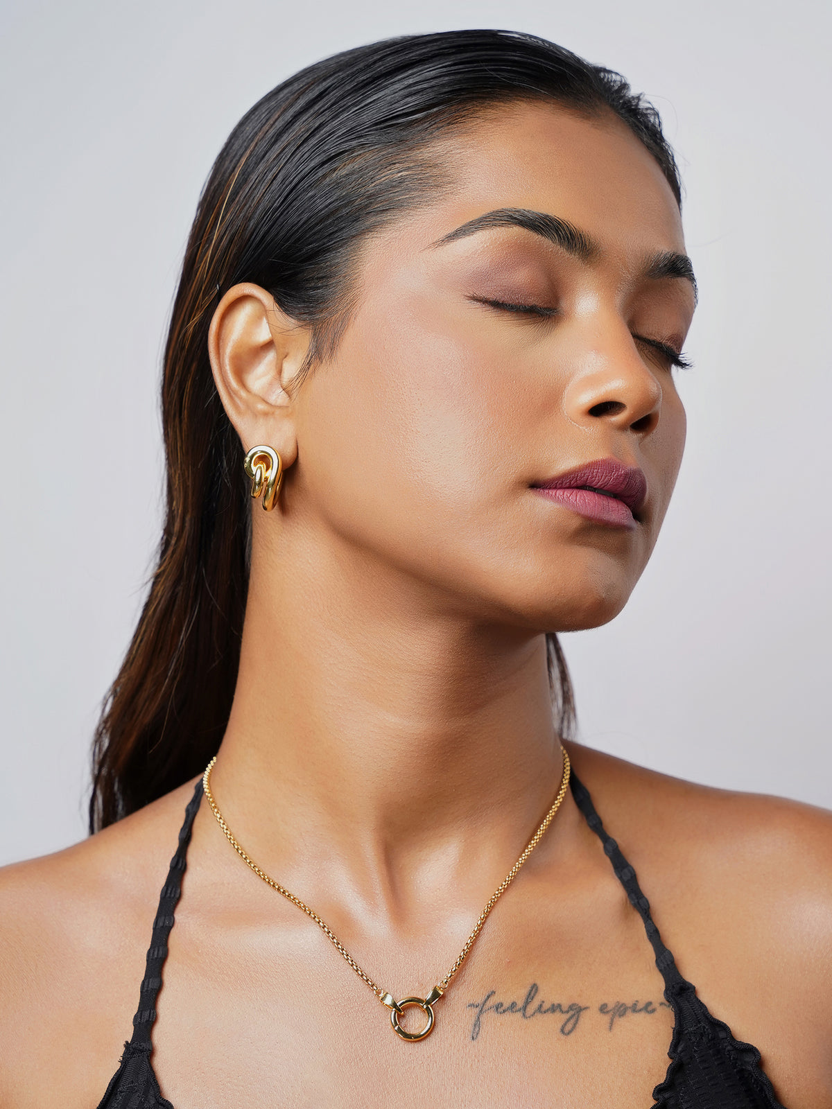 Vangie Eternal Ring Charm Amulate Box 18K Gold Plated Chain Pendant Necklace, Ariadne Knot 18K Gold Plated Earrings