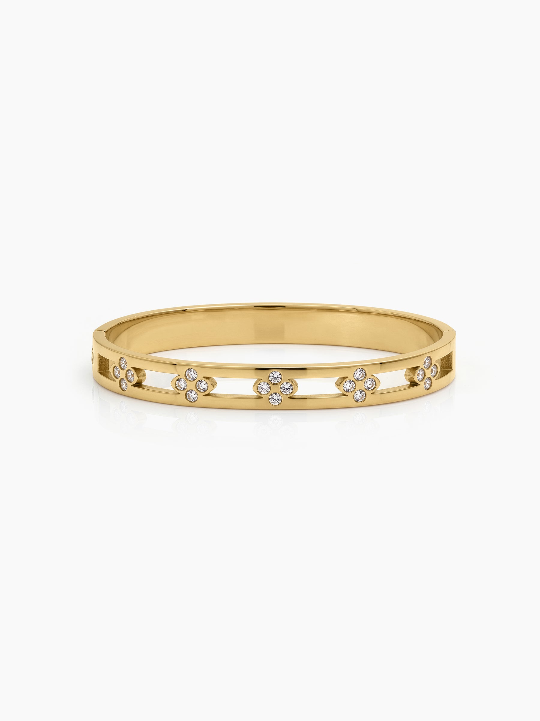 Coralie Floral Line Diamond Solitaire 18K Gold Plated Women's Solid Band Bracelet