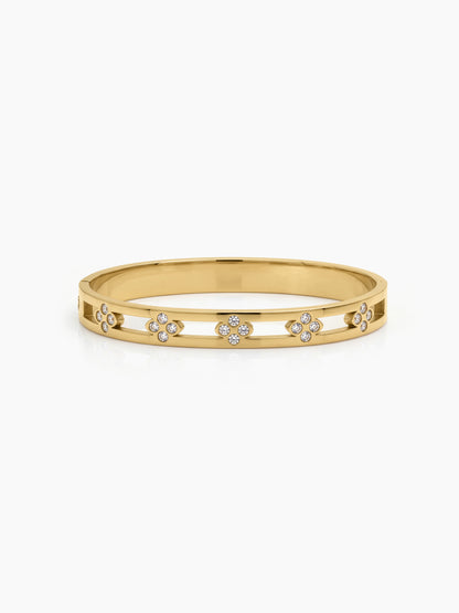 Coralie Floral Line Diamond Solitaire 18K Gold Plated Women's Solid Band Bracelet