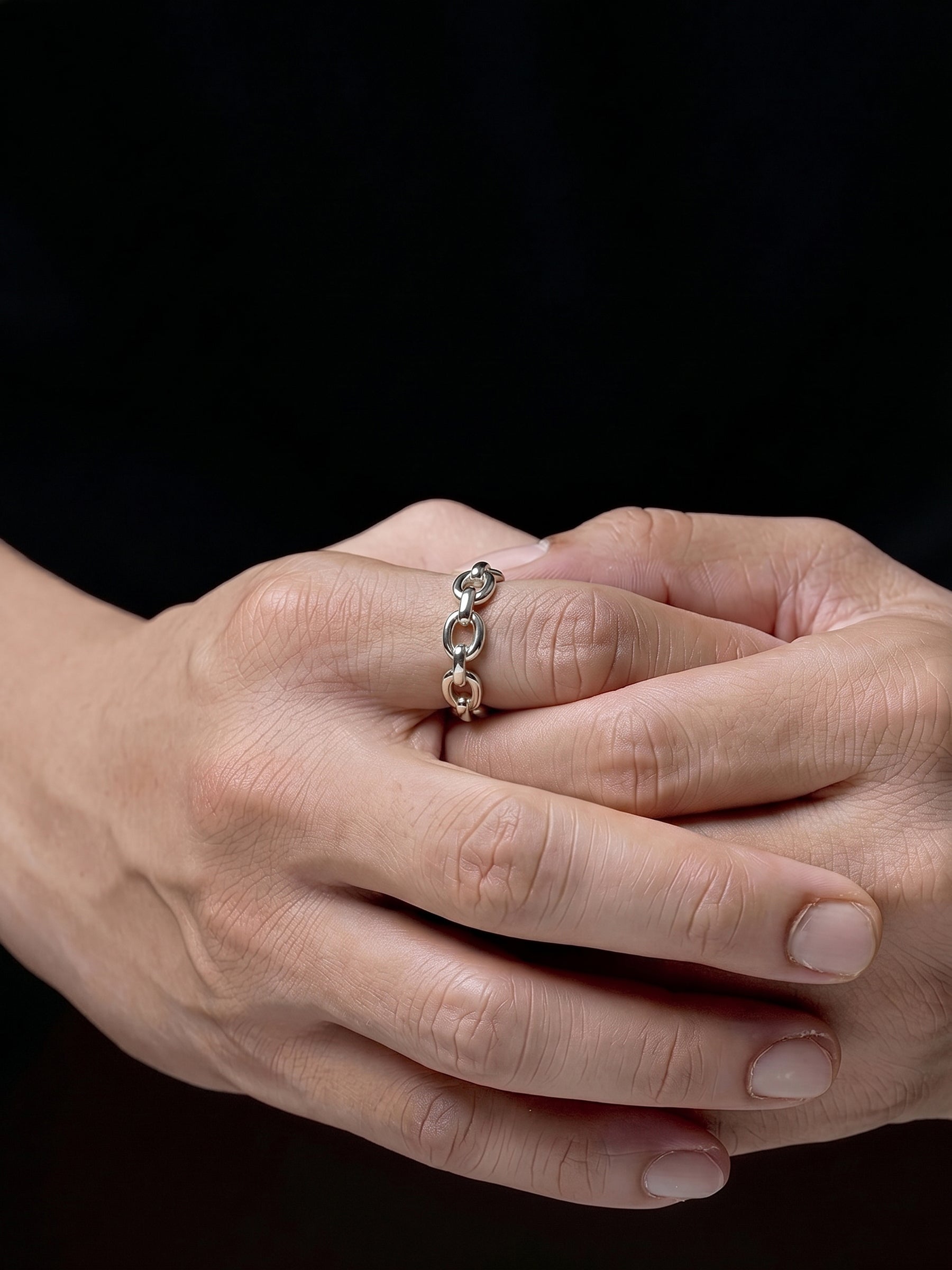 Coran Open Link Chain Silver Band Men's Rings