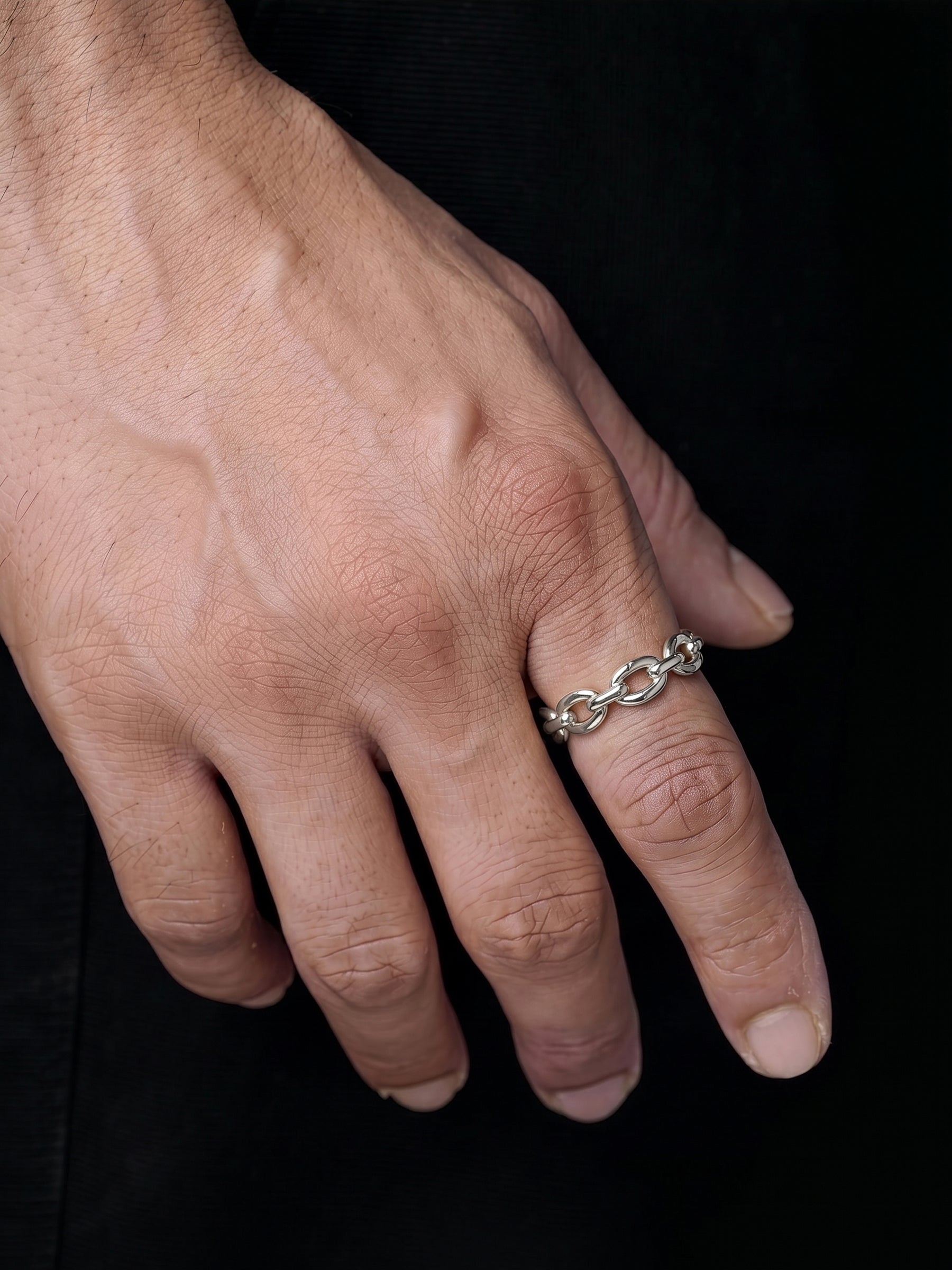 Coran Open Link Chain Silver Band Men's Rings