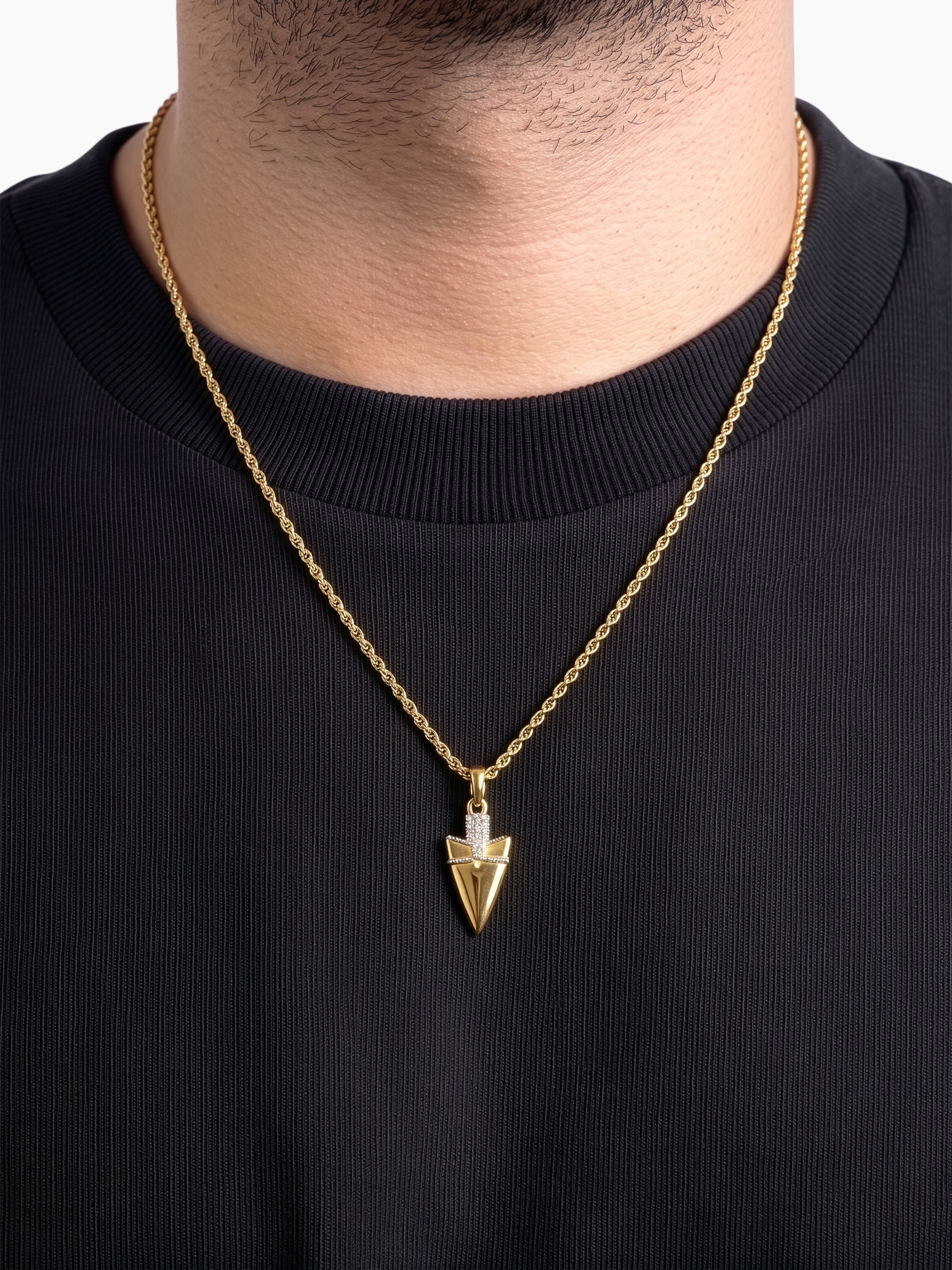 Corven Sharp Drop Dagger Charm 18K Gold Plated - Silver Two Tone Men’s Chain Pendant