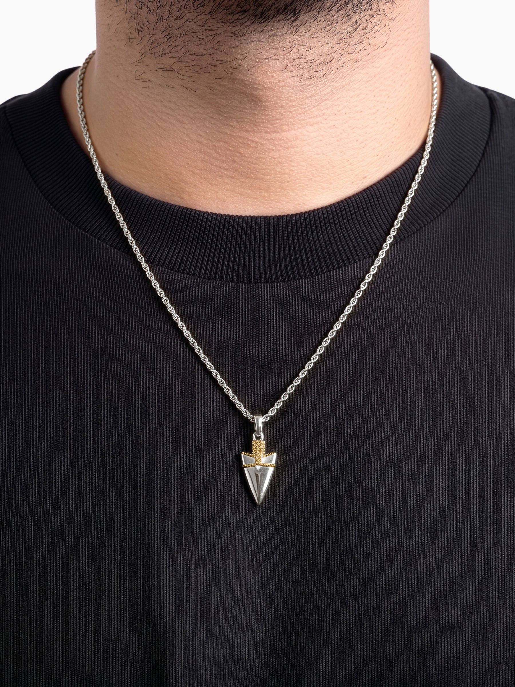 Corven Sharp Drop Dagger Charm Silver - 18K Gold Plated Two Tone Men’s Chain Pendant