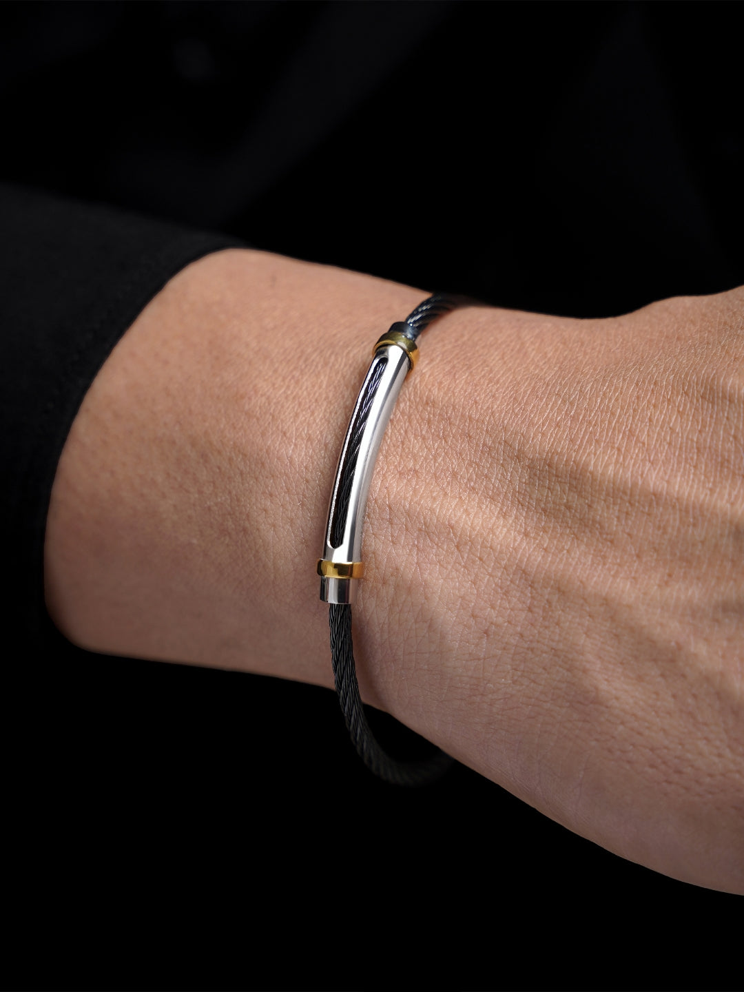 Corvin Twisted Black Silver Wired Men's Bracelet