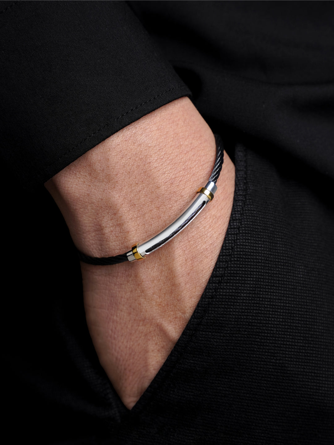 Corvin Twisted Black Silver Wired Men's Bracelet