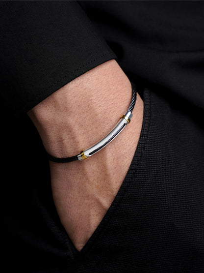 Corvin Twisted Black Silver Wired Men's Bracelet