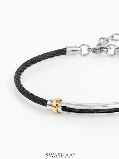 Corvin Twisted Black Silver Wired Men's Bracelet
