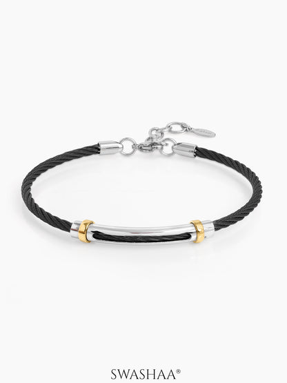 Corvin Twisted Black Silver Wired Men's Bracelet