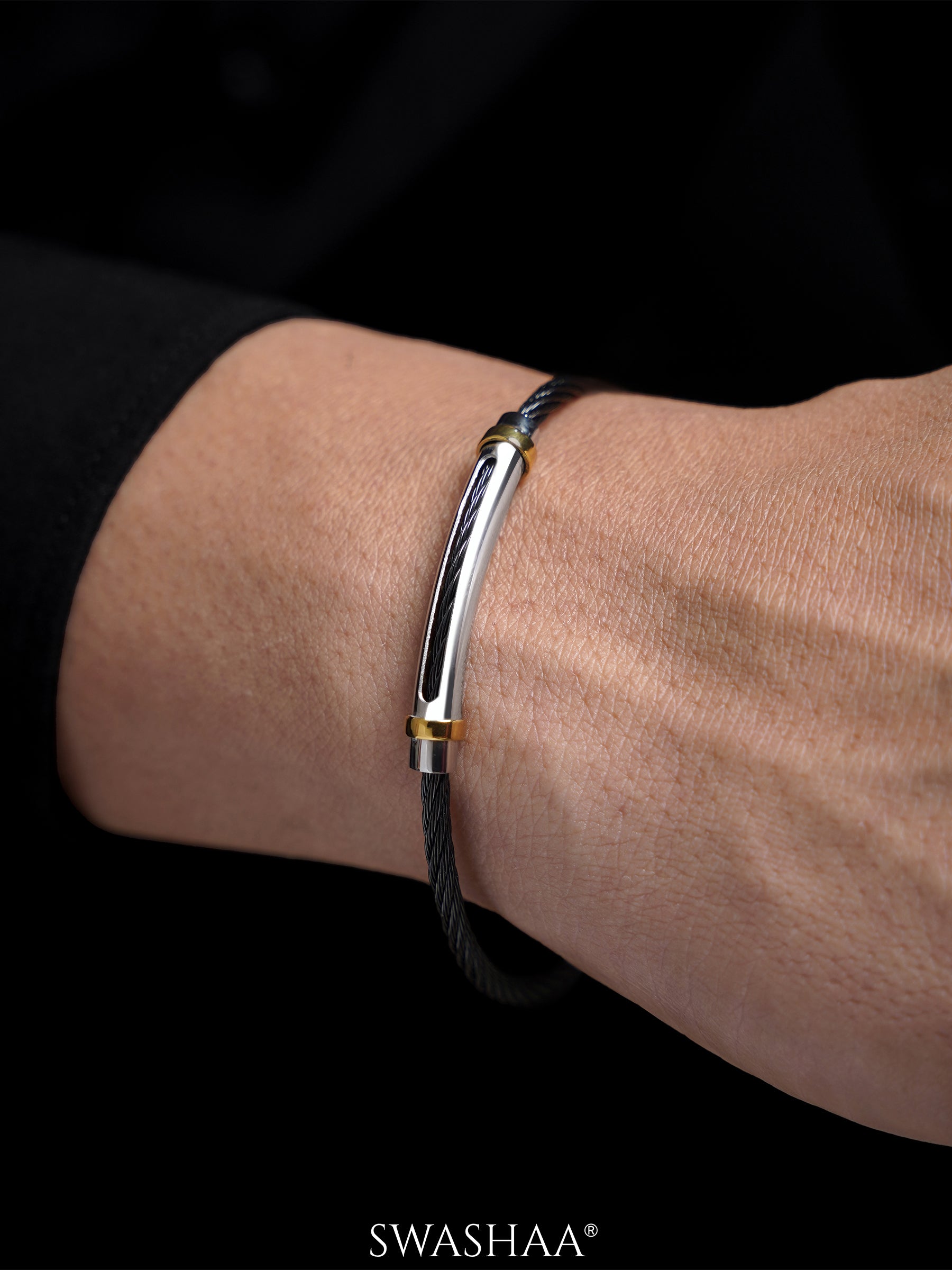 Corvin Twisted Black Silver Wired Men's Bracelet