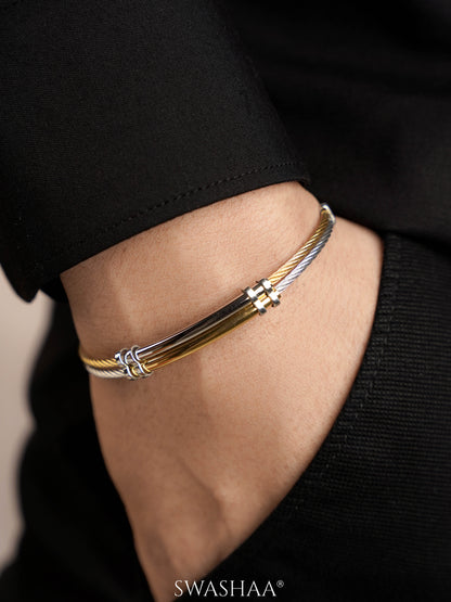 Crew Dual Tone Twisted 18K Gold-Silver Wired Men's Bracelet