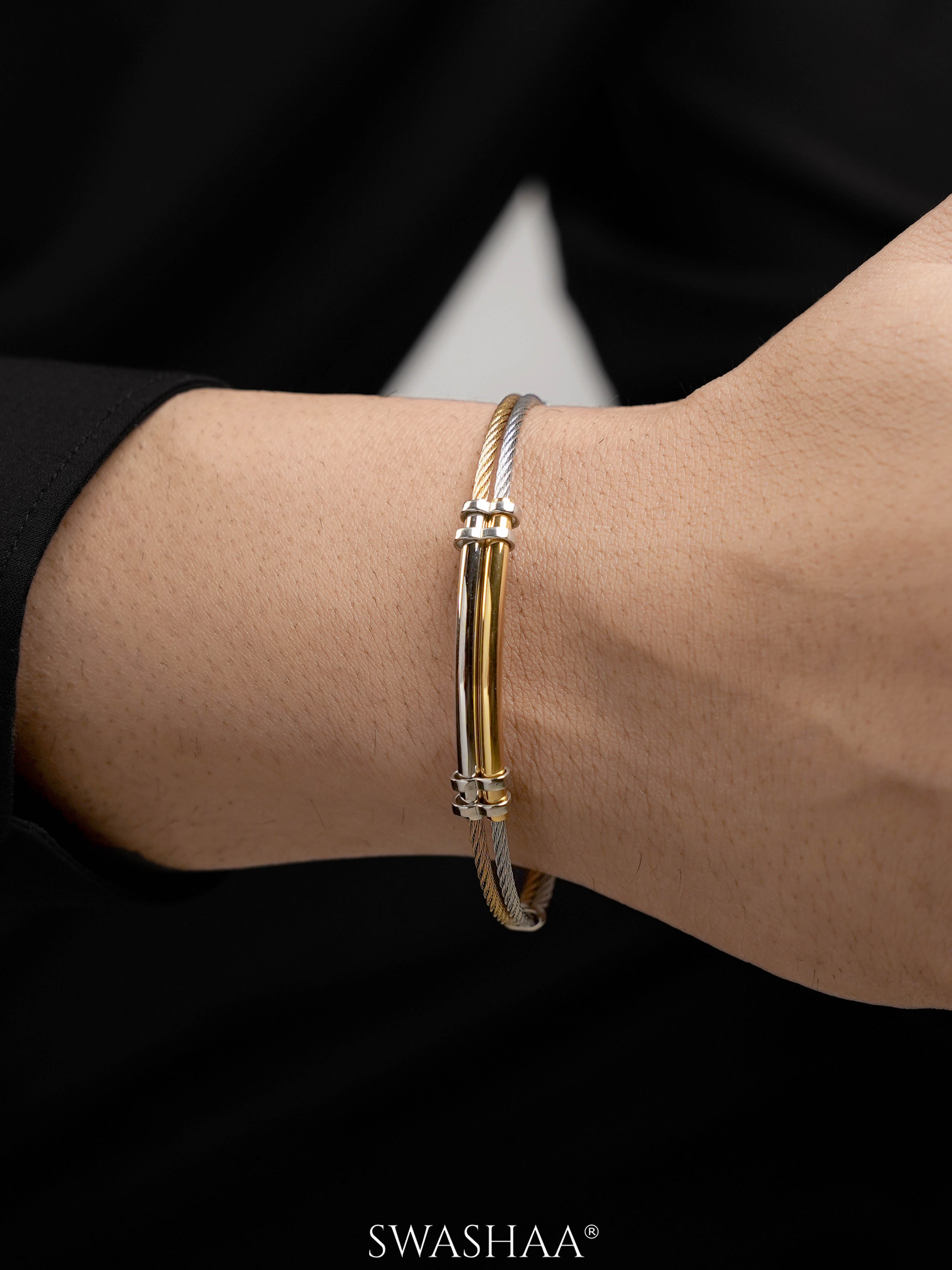 Crew Dual Tone Twisted 18K Gold-Silver Wired Men's Bracelet