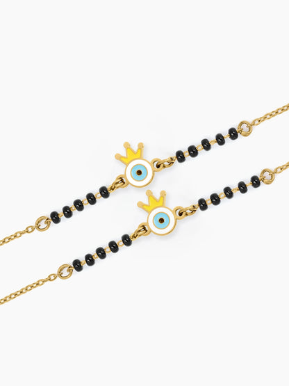 Crown Evil Eye Charm 18K Gold Plated Kid's Nazariya Bracelet