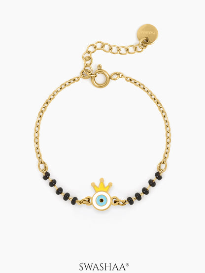 Crown Evil Eye Charm 18K Gold Plated Kid's Nazariya Bracelet