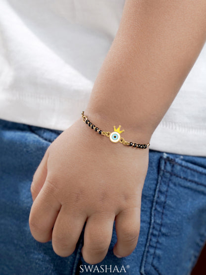 Crown Evil Eye Charm 18K Gold Plated Kid's Nazariya Bracelet