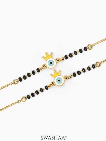 Crown Evil Eye Charm 18K Gold Plated Kid's Nazariya Bracelet