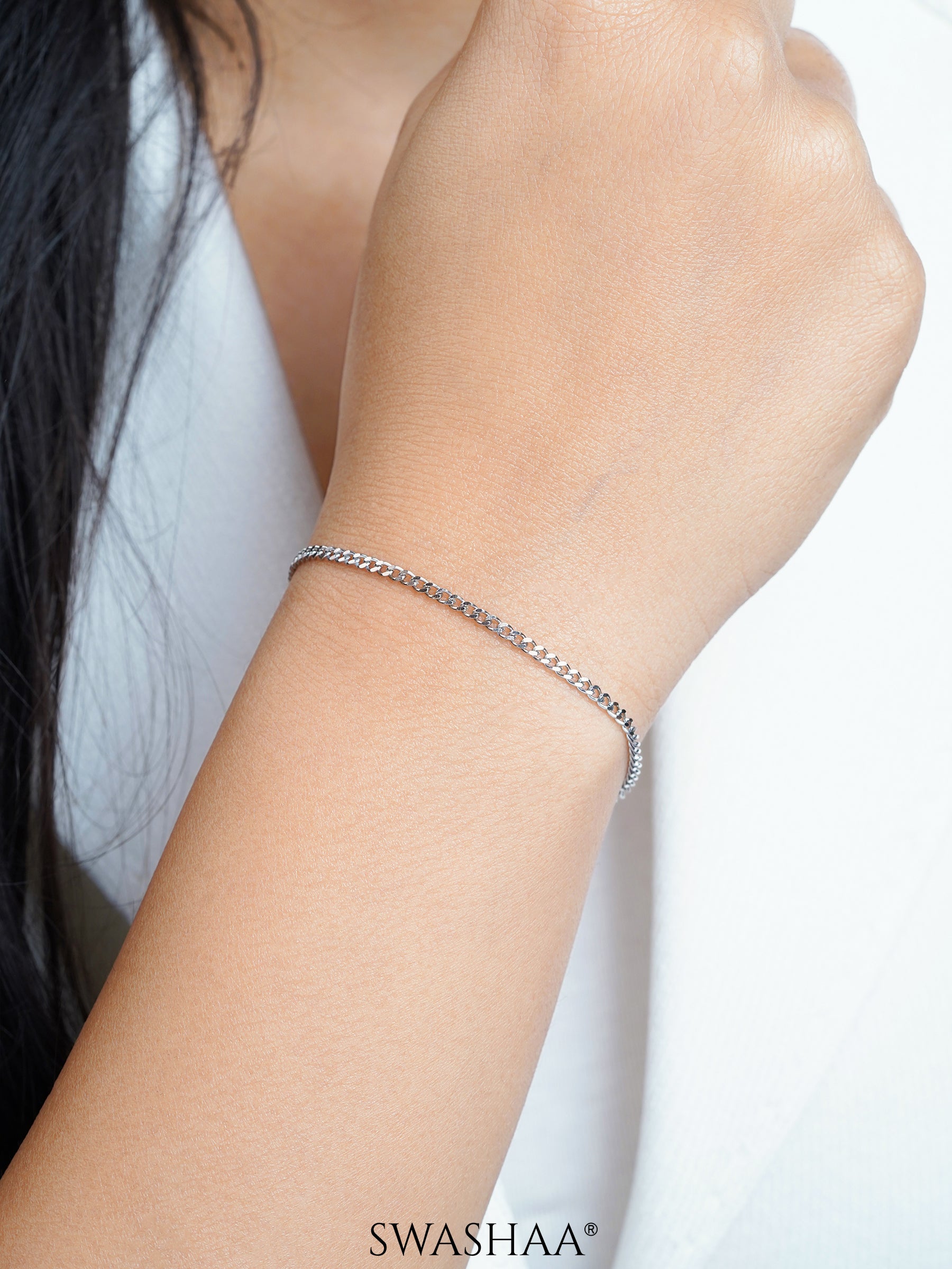 Cuban Chain 2MM Silver Women's Bracelet