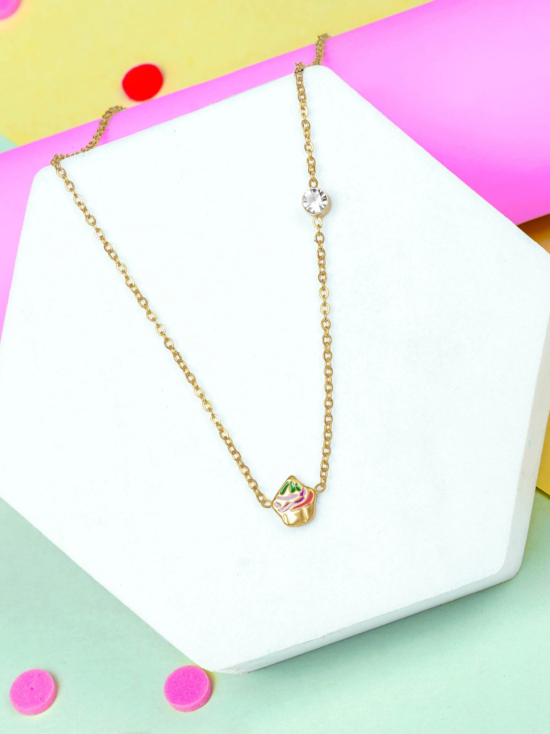 Cupcake Charm 18K Gold Plated Kid's Chain Pendant Necklace