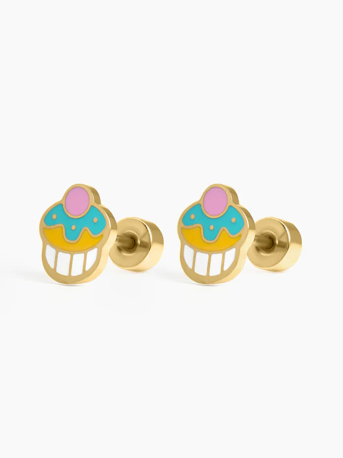 Cuppy Pop Cupcake Charm 18K Gold Plated Kid's Stud Earrings