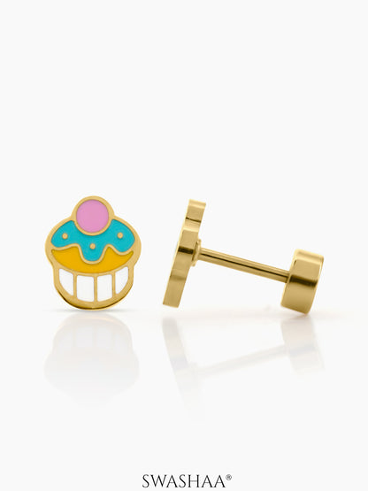 Cuppy Pop Cupcake 18K Gold Plated Kid's Earrings