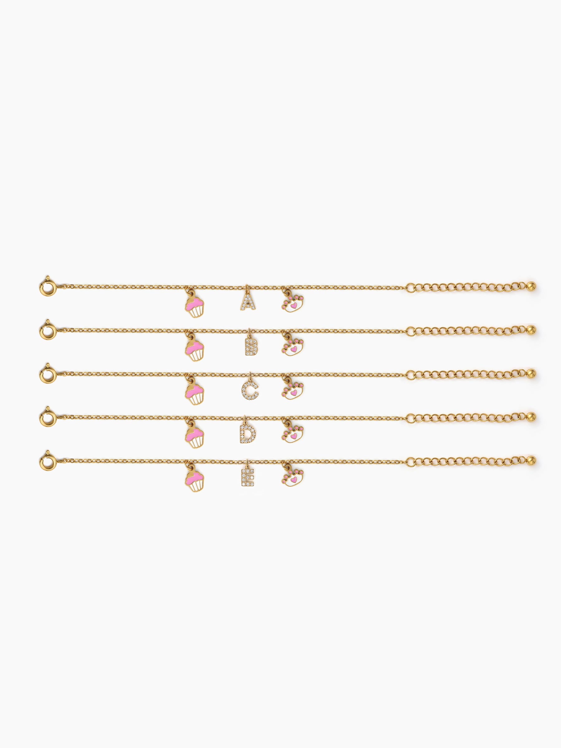 Customized Princess Cupcake A To Z Charms 18K Gold Plated Kid's Bracelet