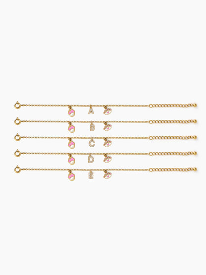 Customized Princess Cupcake A To Z Charms 18K Gold Plated Kid's Bracelet