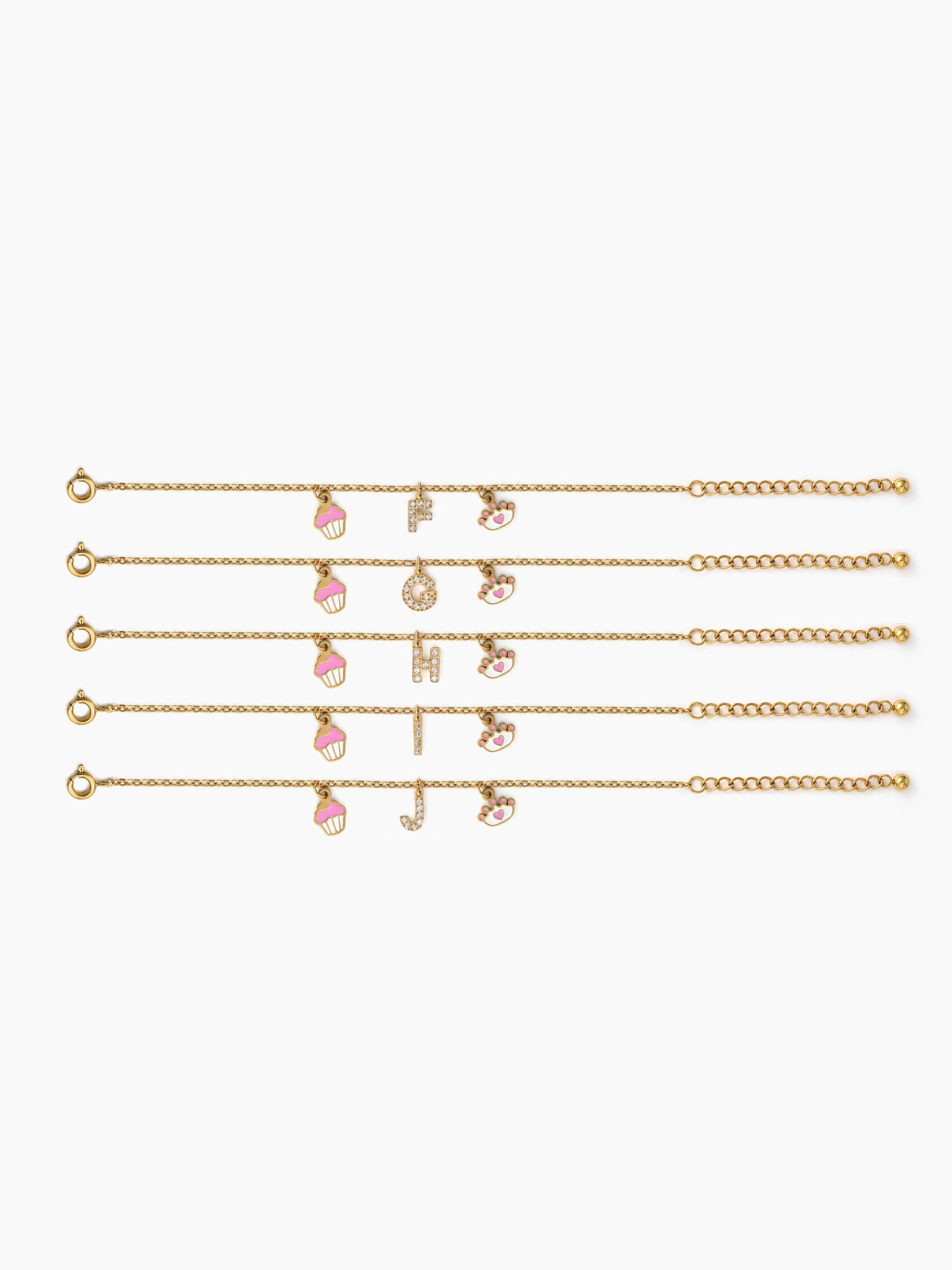 Customized Princess Cupcake A To Z Charms 18K Gold Plated Kid's Bracelet