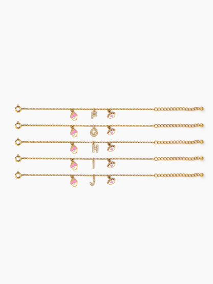 Customized Princess Cupcake A To Z Charms 18K Gold Plated Kid's Bracelet