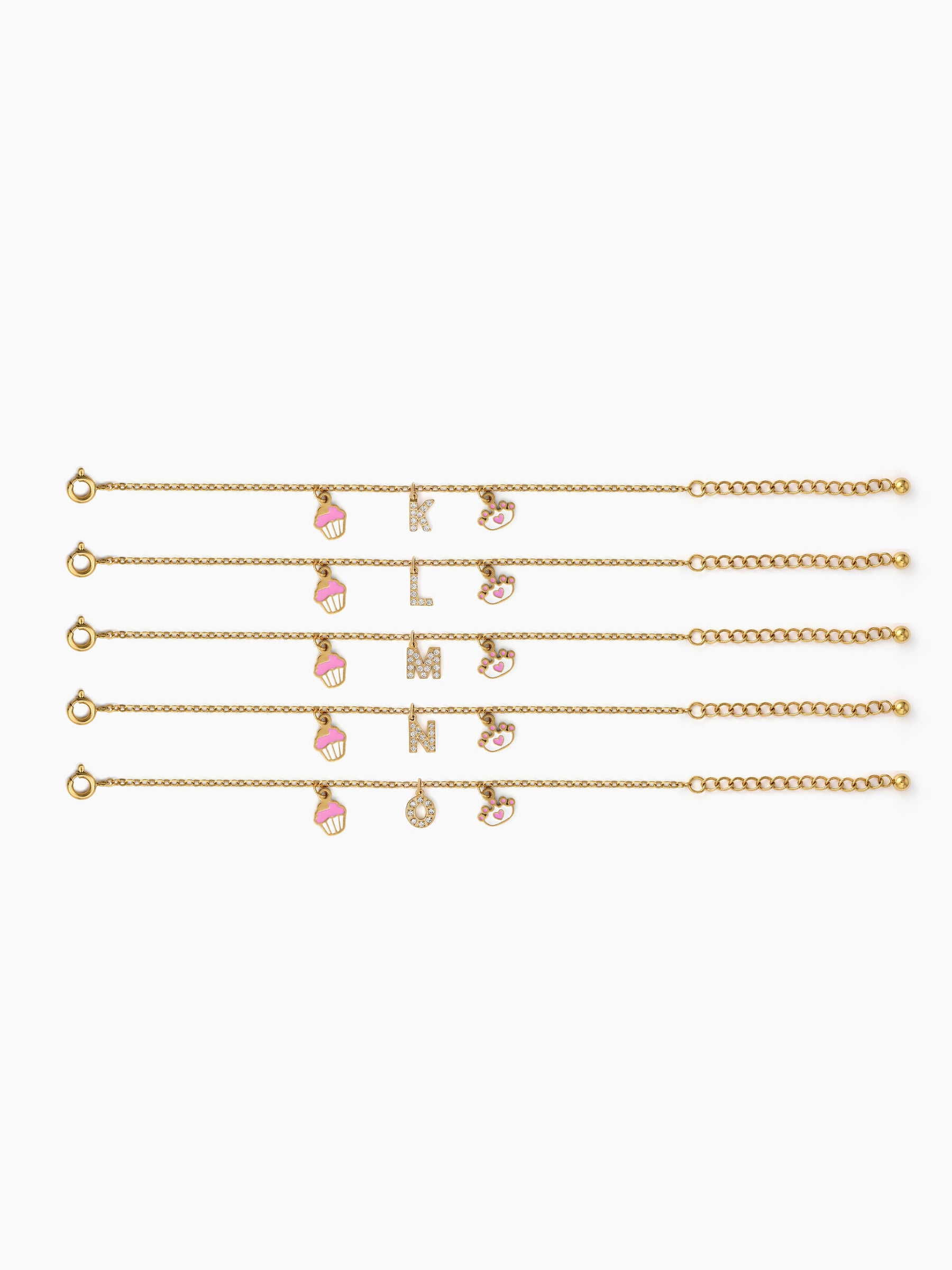 Customized Princess Cupcake A To Z Charms 18K Gold Plated Kid's Bracelet
