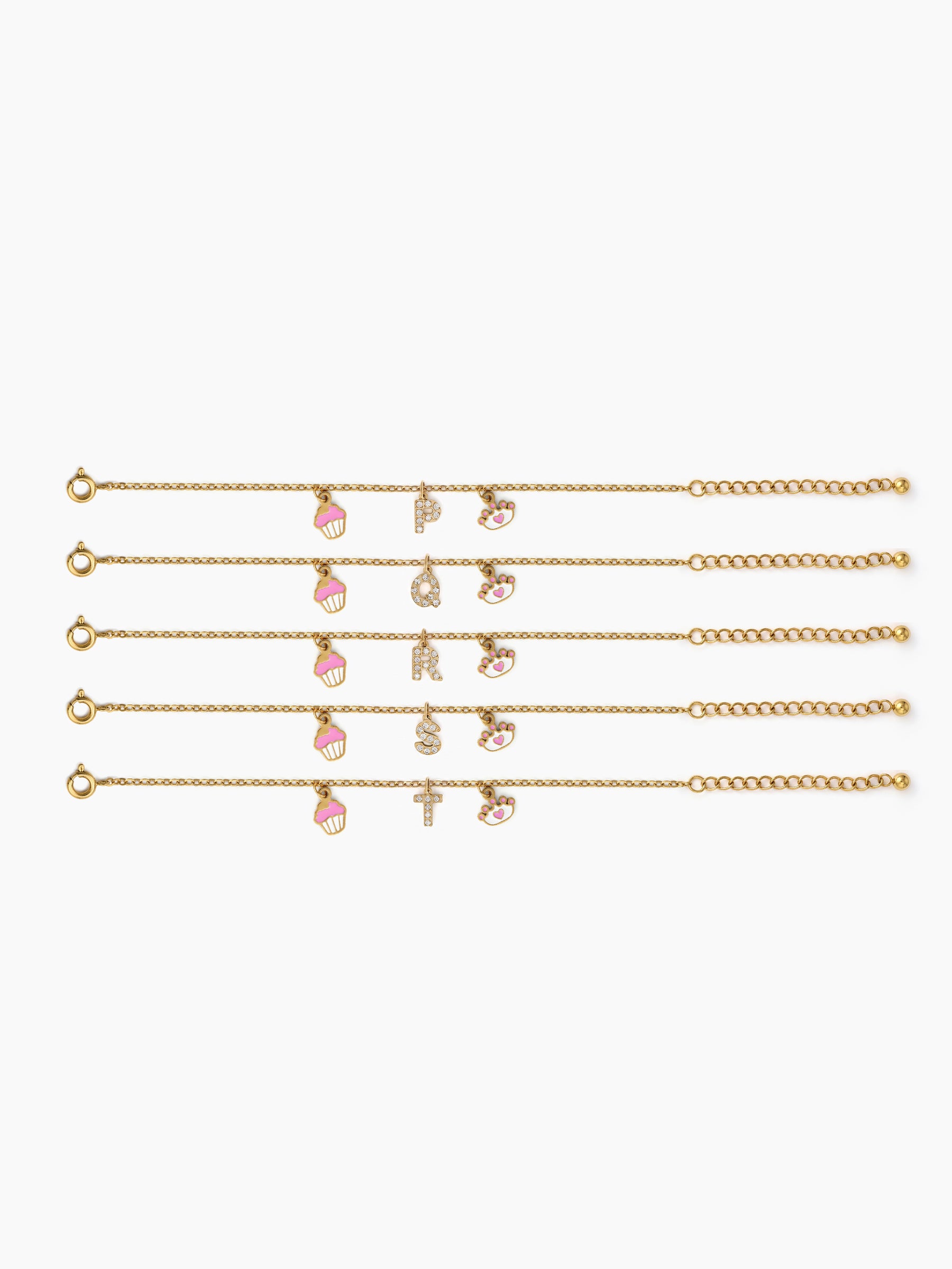 Customized Princess Cupcake A To Z Charms 18K Gold Plated Kid's Bracelet