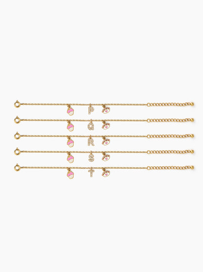 Customized Princess Cupcake A To Z Charms 18K Gold Plated Kid's Bracelet
