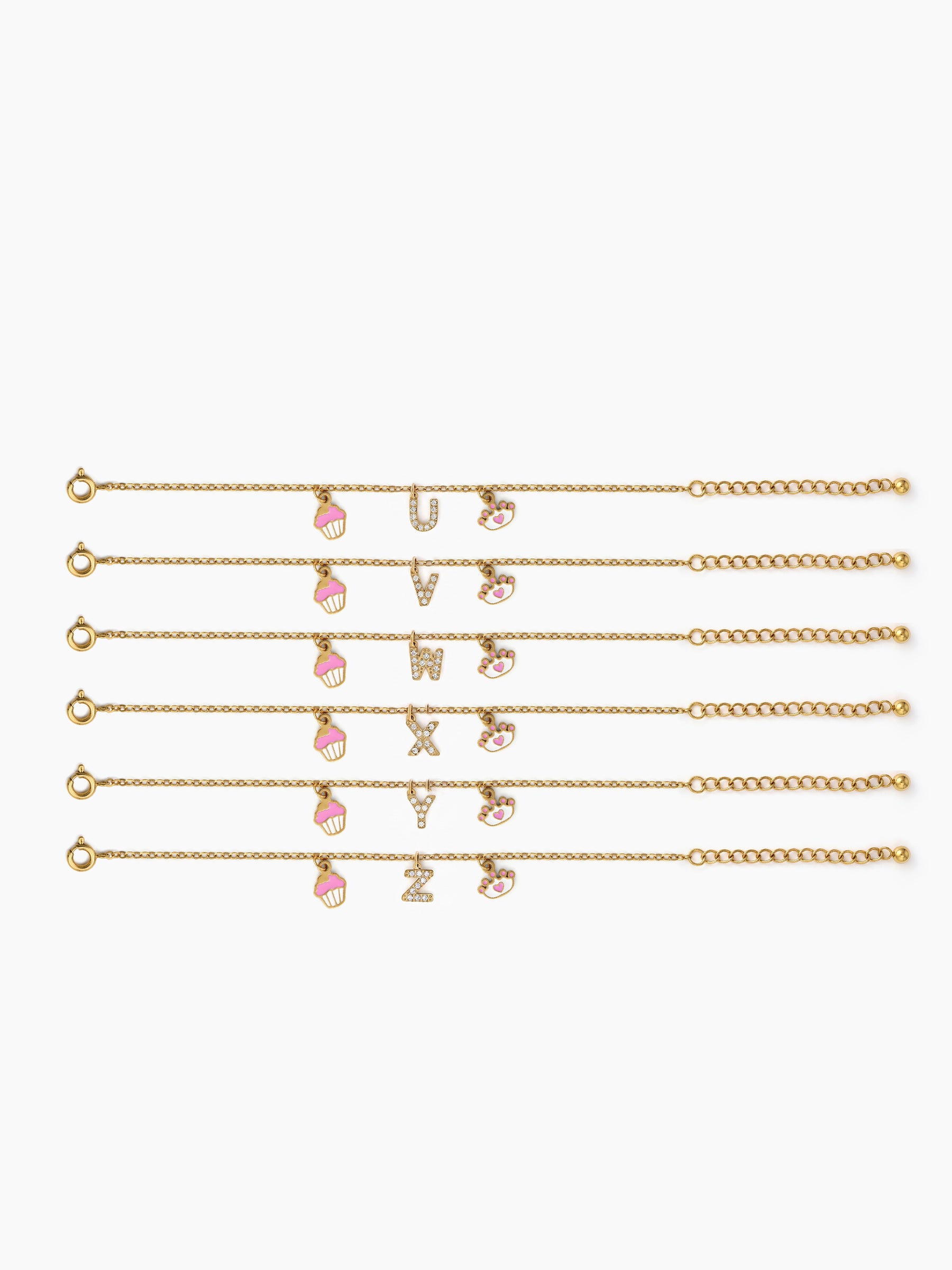 Customized Princess Cupcake A To Z Charms 18K Gold Plated Kid's Bracelet