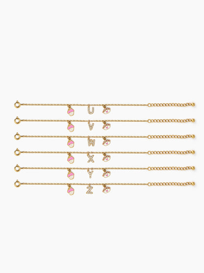 Customized Princess Cupcake A To Z Charms 18K Gold Plated Kid's Bracelet