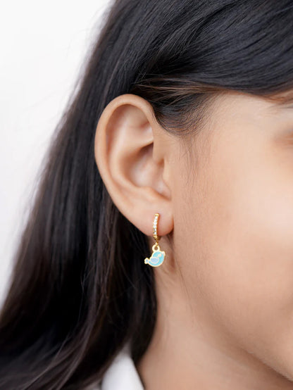 Cute Bird Diamond Charm 18K Gold Plated Kid's Hoop Dangling Earrings