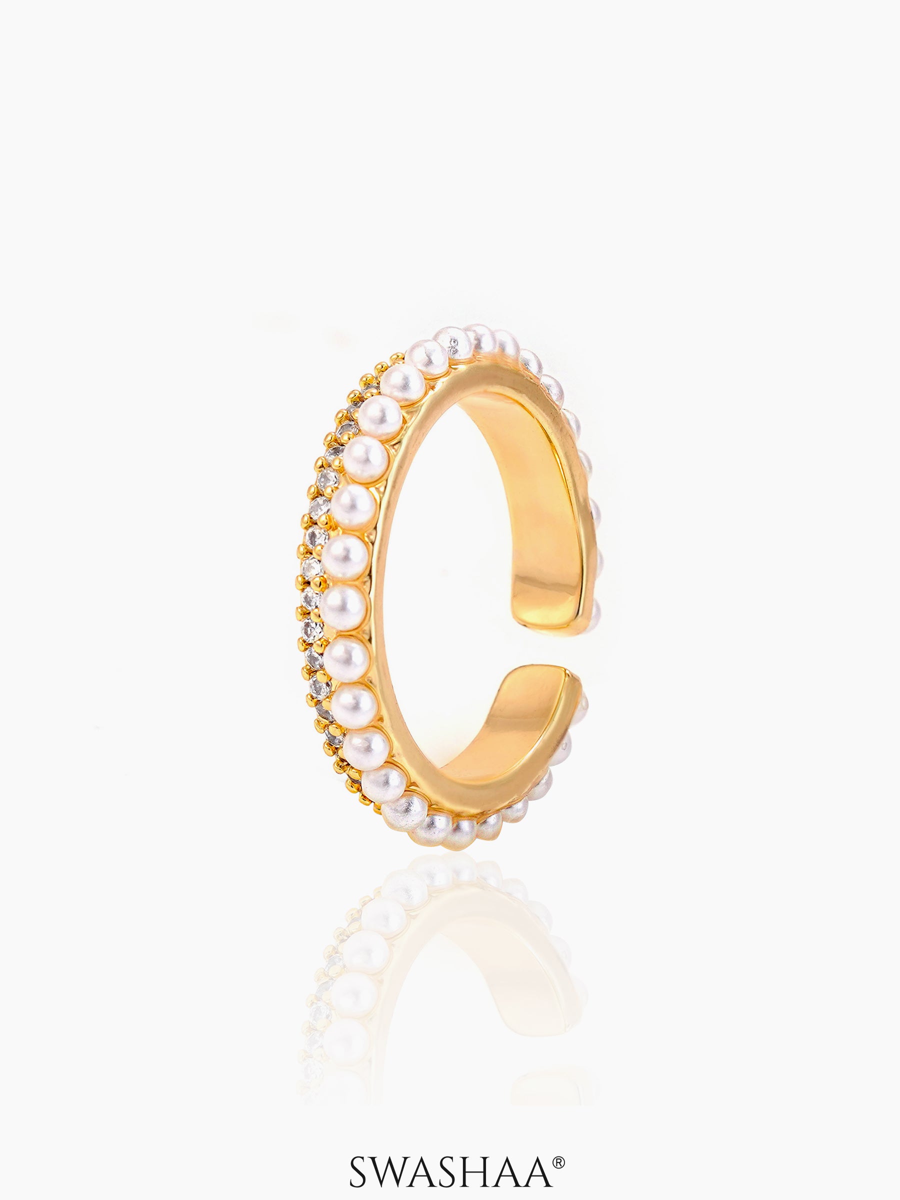 Daarsha White Tiny Sparkling Pearls 14K Gold Plated Ring