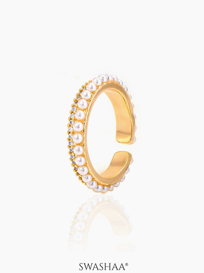 Daarsha White Tiny Sparkling Pearls 14K Gold Plated Ring