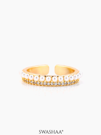 Daarsha White Tiny Sparkling Pearls 14K Gold Plated Ring