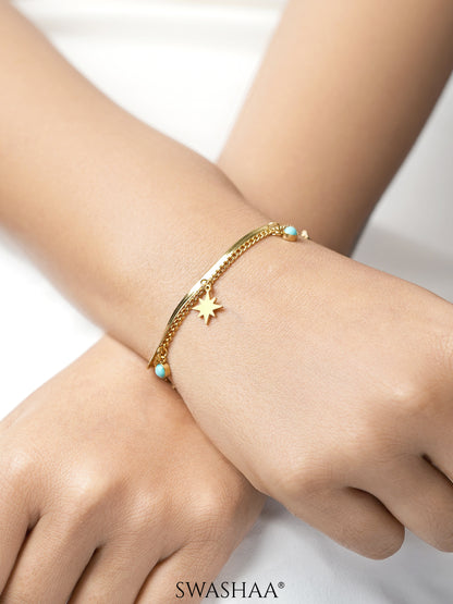Daaya Star Celestial Evil Eye Charm 18K Gold Plated Loose Chain Bracelet