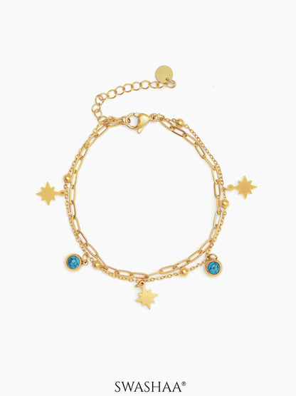Daaya Star Celestial Evil Eye Charm 18K Gold Plated Loose Chain Bracelet