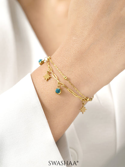 Daaya Star Celestial Evil Eye Charm 18K Gold Plated Loose Chain Bracelet